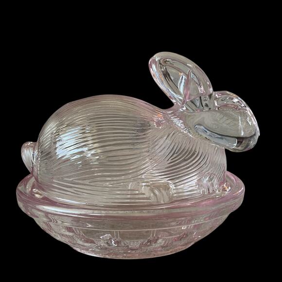 Bunny Boulevard Pink Glass Bunny Candy Jar Posh Easter Spring Decor NEW - Picture 2 of 16
